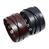 Brown Leather Wristbands Cuff Bracelet Retro Women Men Biker Charms Bangle