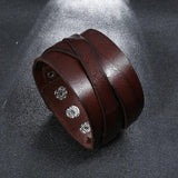 Brown Leather Wristbands Cuff Bracelet Retro Women Men Biker Charms Bangle