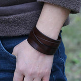 Brown Leather Wristbands Cuff Bracelet Retro Women Men Biker Charms Bangle