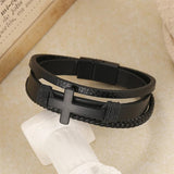 Vintage PU Leather Bracelet Men Cross Cuff Magnet Charm Jewelry Weave Layer