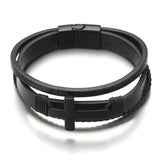 Vintage PU Leather Bracelet Men Cross Cuff Magnet Charm Jewelry Weave Layer