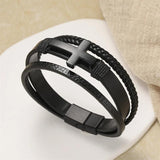 Vintage PU Leather Bracelet Men Cross Cuff Magnet Charm Jewelry Weave Layer