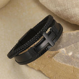 Vintage PU Leather Bracelet Men Cross Cuff Magnet Charm Jewelry Weave Layer