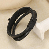 Vintage PU Leather Bracelet Men Cross Cuff Magnet Charm Jewelry Weave Layer