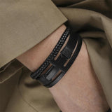 Vintage PU Leather Bracelet Men Cross Cuff Magnet Charm Jewelry Weave Layer