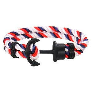 Men Leather Bracelet Survival Rope Chain Anchor Double Strand