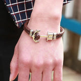 Men Leather Bracelet Survival Rope Chain Anchor Double Strand