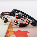 Men Leather Bracelet Survival Rope Chain Anchor Double Strand