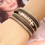 Crystal Pearl Wide Bracelet Vintage Multilayer Leather Women's Jewelry
