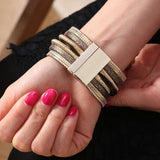 Crystal Pearl Wide Bracelet Vintage Multilayer Leather Women's Jewelry