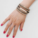 Crystal Pearl Wide Bracelet Vintage Multilayer Leather Women's Jewelry