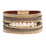 Crystal Pearl Wide Bracelet Vintage Multilayer Leather Women's Jewelry