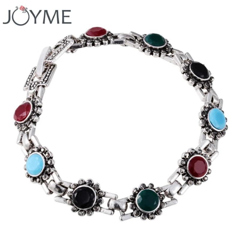 Bohemian Flower Resin Beads Bracelet Silver Plated