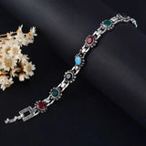 Bohemian Flower Resin Beads Bracelet Silver Plated