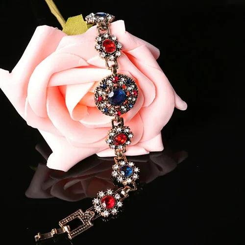 Blue Crystal Gem Stone Tibetan Silver Charm Bracelet for Women