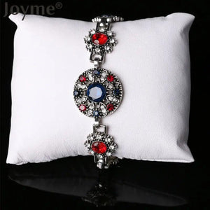 Blue Crystal Gem Stone Tibetan Silver Charm Bracelet for Women