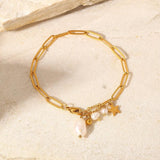 Star Pearl Tassel Pendant Chain Bracelet Stainless Steel