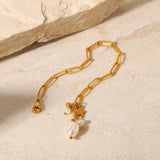 Star Pearl Tassel Pendant Chain Bracelet Stainless Steel
