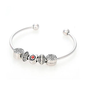 DIY Silver Plated Charm Bangle Bracelet Fits European Large Hole Beads