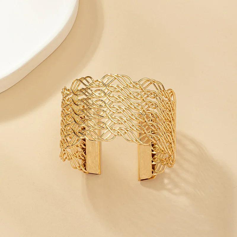 Punk Metal Bracelet Bangle Chain Exaggerated Geometric Wide Bracelet