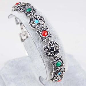 Bohemian Crystal Bracelet Women Ethnic Tibetan Silver Wristband