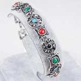 Bohemian Crystal Bracelet Women Ethnic Tibetan Silver Wristband
