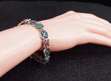 Bohemian Crystal Bracelet Women Ethnic Tibetan Silver Wristband