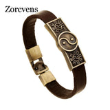Vintage Ethnic Alloy Taiji Charms Leather Cuff Men Bracelet