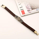 Vintage Ethnic Alloy Taiji Charms Leather Cuff Men Bracelet