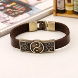 Vintage Ethnic Alloy Taiji Charms Leather Cuff Men Bracelet