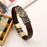 Vintage Ethnic Alloy Taiji Charms Leather Cuff Men Bracelet
