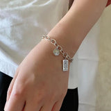 Vintage Silver Square Letter Pendant Bracelet for Men Women