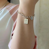 Vintage Silver Square Letter Pendant Bracelet for Men Women