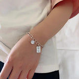 Vintage Silver Square Letter Pendant Bracelet for Men Women