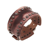 Rivet Biker Bracelet Men Jewelry Brown Leather Adjustable Wide Wristband