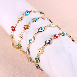 18K Plated Eye Flower Adjustable Bracelet Wristband