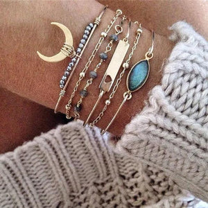 6 pcs Women's Bracelets Crystal Beads Shell Moon Charm Bracelet Set
