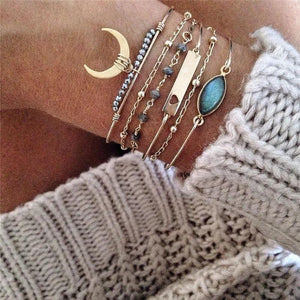 6 pcs Women's Bracelets Crystal Beads Shell Moon Charm Bracelet Set