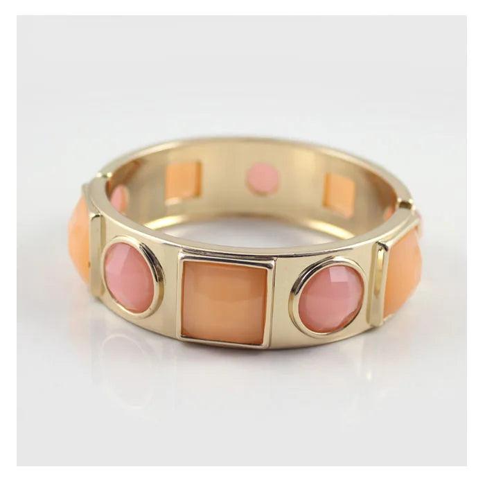 Golden Bangle Pink/Green Gems Cuff Bracelet