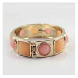 Golden Bangle Pink/Green Gems Cuff Bracelet