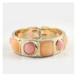 Golden Bangle Pink/Green Gems Cuff Bracelet