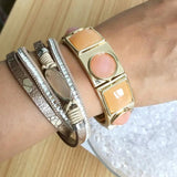 Golden Bangle Pink/Green Gems Cuff Bracelet