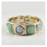 Golden Bangle Pink/Green Gems Cuff Bracelet