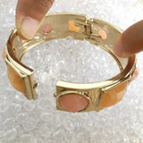 Golden Bangle Pink/Green Gems Cuff Bracelet