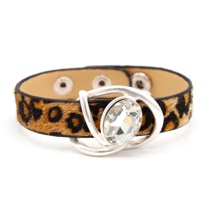 Wide Cuff Bracelet Crystal Geometric Punk Leather Accessories Jewelry
