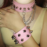 ZIMNO Couple Bracelets Leather Studded Rivet Bracelet Charm Punk Gothic