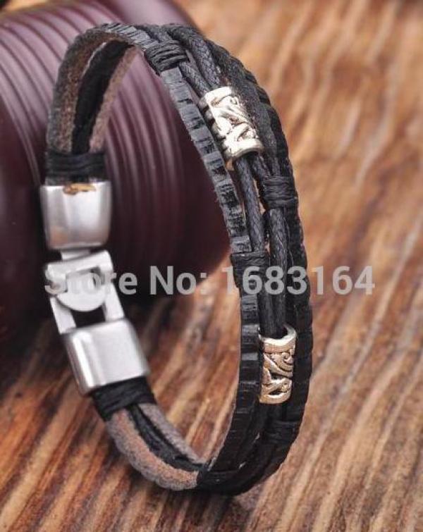 Leather Hemp Braided Surfer Wristband Bracelet Cuff