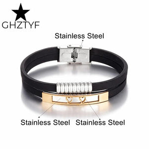Love Hearts Couple Bracelet Men Women Stainless Steel Silicone