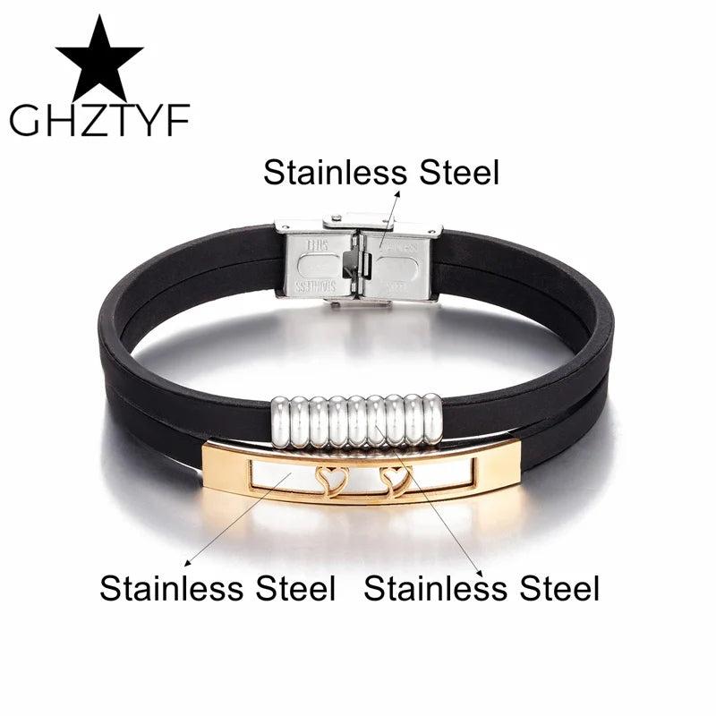 Love Hearts Couple Bracelet Men Women Stainless Steel Silicone