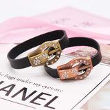 Magnet Crystal Charm Women Bracelet Leather Punk Rock Bangles Jewelry